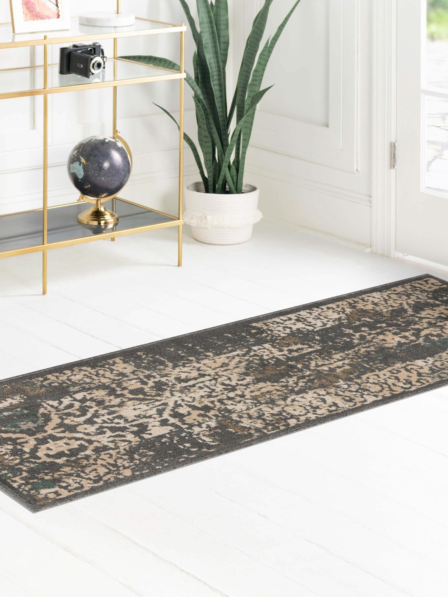Gray 2' 7 x 10' Tuareg Runner Area Rug Vintage Inspired Distressed Look Durable Easy Clean Carpet for Unique Home Interiors for Sale at Rug Engine