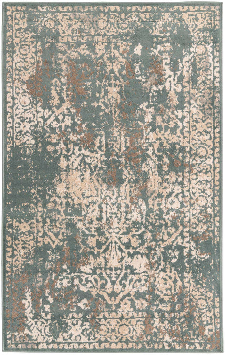 Green 5' 1 x 8' Tuareg Rectangle Area Rug Vintage Inspired Distressed Look Durable Easy Clean Carpet for Unique Home Interiors for Sale at Rug Engine