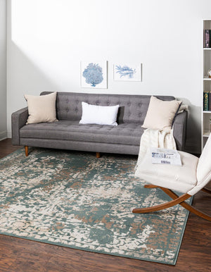 Green 8' x 8' Tuareg Square Area Rug Vintage Inspired Distressed Look Durable Easy Clean Carpet for Unique Home Interiors for Sale at Rug Engine