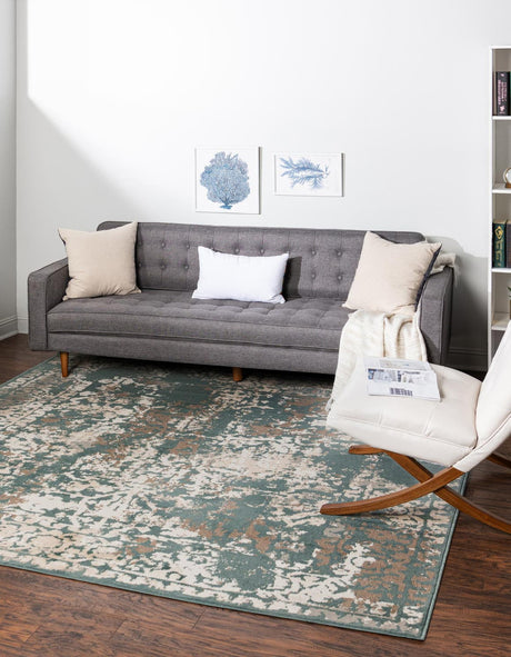 Green 8' x 8' Tuareg Square Area Rug Vintage Inspired Distressed Look Durable Easy Clean Carpet for Unique Home Interiors for Sale at Rug Engine