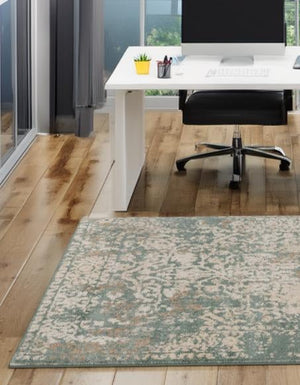 Green 8' x 8' Tuareg Square Area Rug Vintage Inspired Distressed Look Durable Easy Clean Carpet for Unique Home Interiors for Sale at Rug Engine