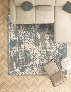 Green 8' x 8' Tuareg Square Area Rug Vintage Inspired Distressed Look Durable Easy Clean Carpet for Unique Home Interiors for Sale at Rug Engine