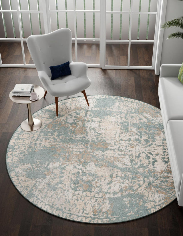 Green 8' x 8' Tuareg Round Area Rug Vintage Inspired Distressed Look Durable Easy Clean Carpet for Unique Home Interiors for Sale at Rug Engine