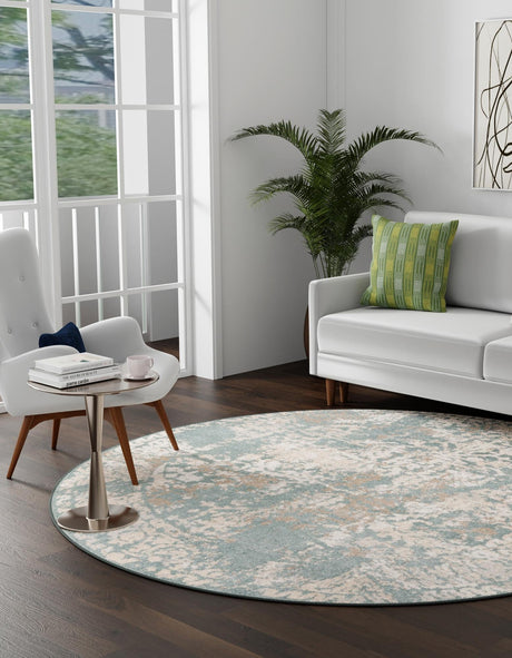 Green 8' x 8' Tuareg Round Area Rug Vintage Inspired Distressed Look Durable Easy Clean Carpet for Unique Home Interiors for Sale at Rug Engine