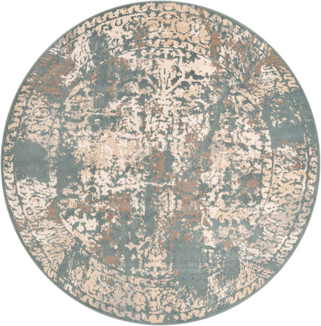 Green 8' x 8' Tuareg Round Area Rug Vintage Inspired Distressed Look Durable Easy Clean Carpet for Unique Home Interiors for Sale at Rug Engine