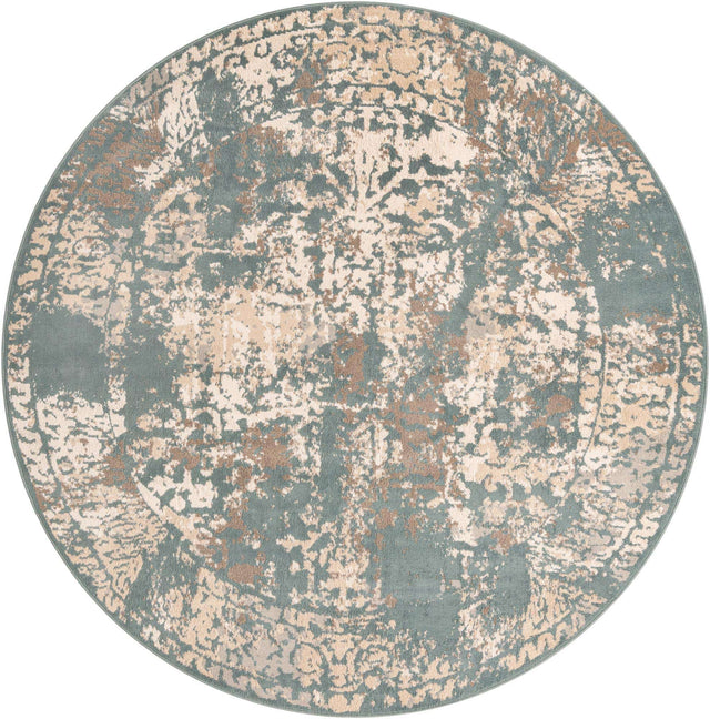Green 8' x 8' Tuareg Round Area Rug Vintage Inspired Distressed Look Durable Easy Clean Carpet for Unique Home Interiors for Sale at Rug Engine