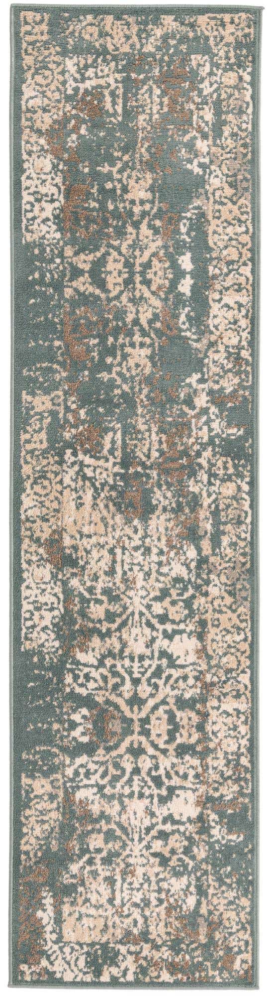 Green 2' 7 x 10' Tuareg Runner Area Rug Vintage Inspired Distressed Look Durable Easy Clean Carpet for Unique Home Interiors for Sale at Rug Engine