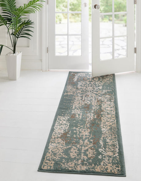 Green 2' x 6' 1 Tuareg Runner Area Rug Vintage Inspired Distressed Look Durable Easy Clean Carpet for Unique Home Interiors for Sale at Rug Engine