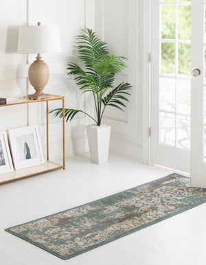 Green 2' x 6' 1 Tuareg Runner Area Rug Vintage Inspired Distressed Look Durable Easy Clean Carpet for Unique Home Interiors for Sale at Rug Engine