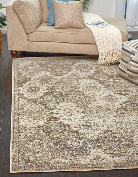 Beige 4' x 6' Tuareg Rectangle Area Rug Vintage Inspired Distressed Look Durable Easy Clean Carpet for Unique Home Interiors for Sale at Rug Engine