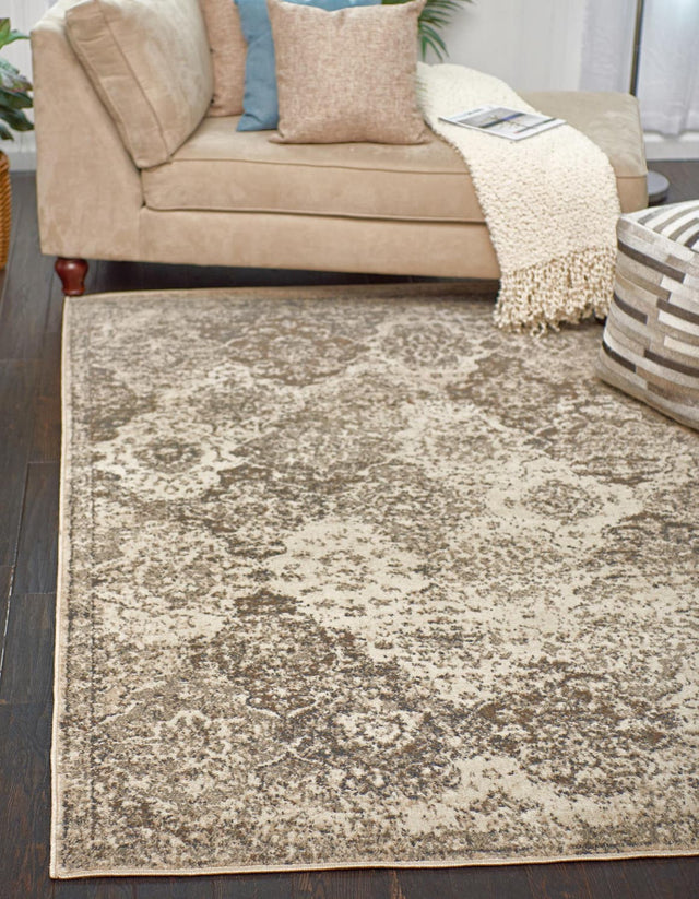 Beige 4' x 6' Tuareg Rectangle Area Rug Vintage Inspired Distressed Look Durable Easy Clean Carpet for Unique Home Interiors for Sale at Rug Engine