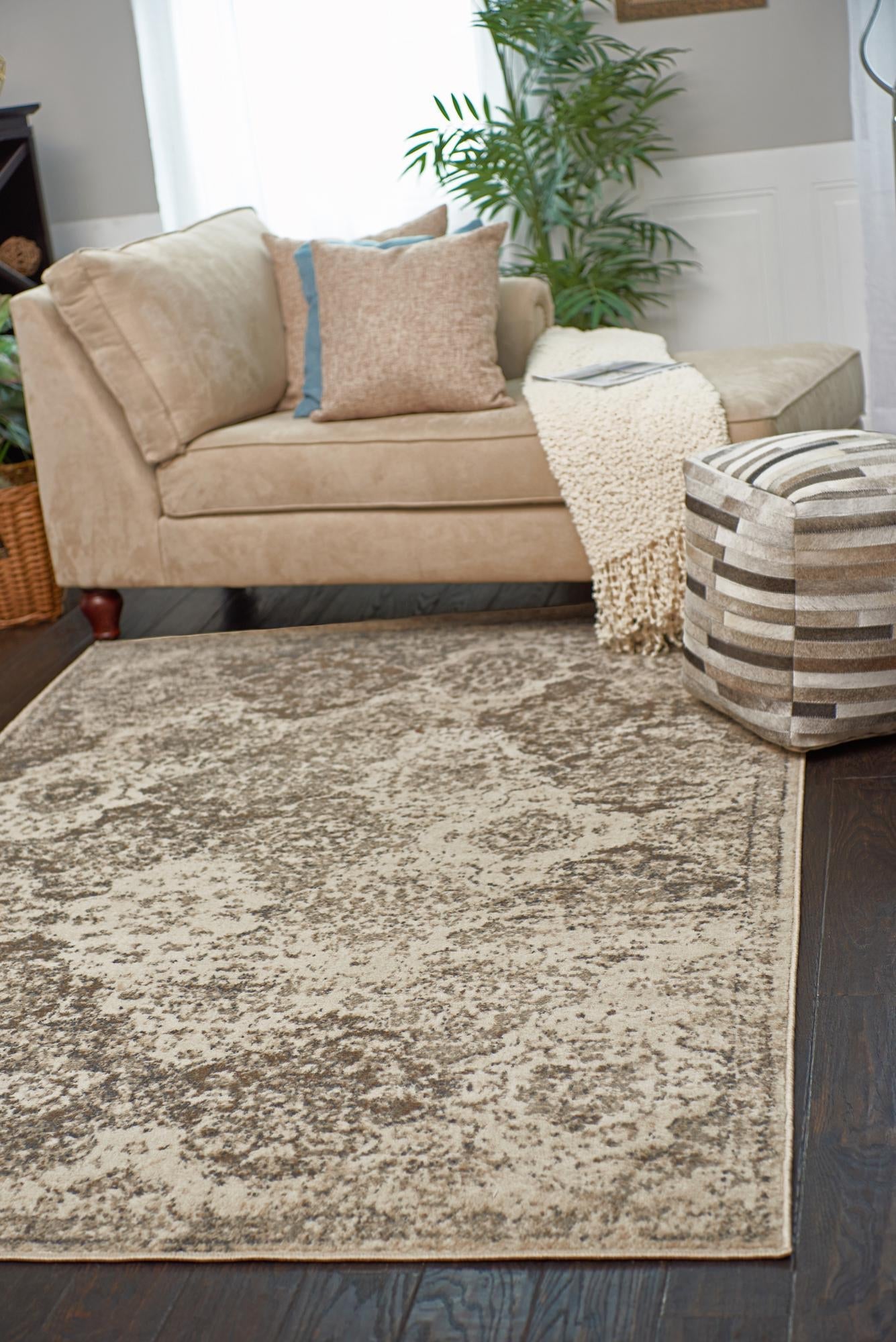 Beige 8' x 10' Tuareg Rectangle Area Rug Vintage Inspired Distressed Look Durable Easy Clean Carpet for Unique Home Interiors for Sale at Rug Engine