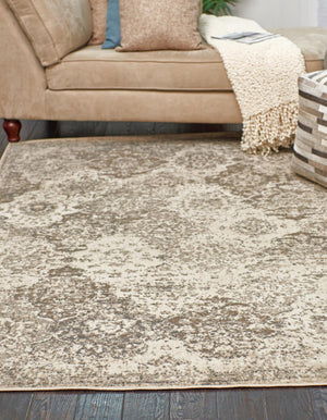Beige 4' x 6' Tuareg Rectangle Area Rug Vintage Inspired Distressed Look Durable Easy Clean Carpet for Unique Home Interiors for Sale at Rug Engine