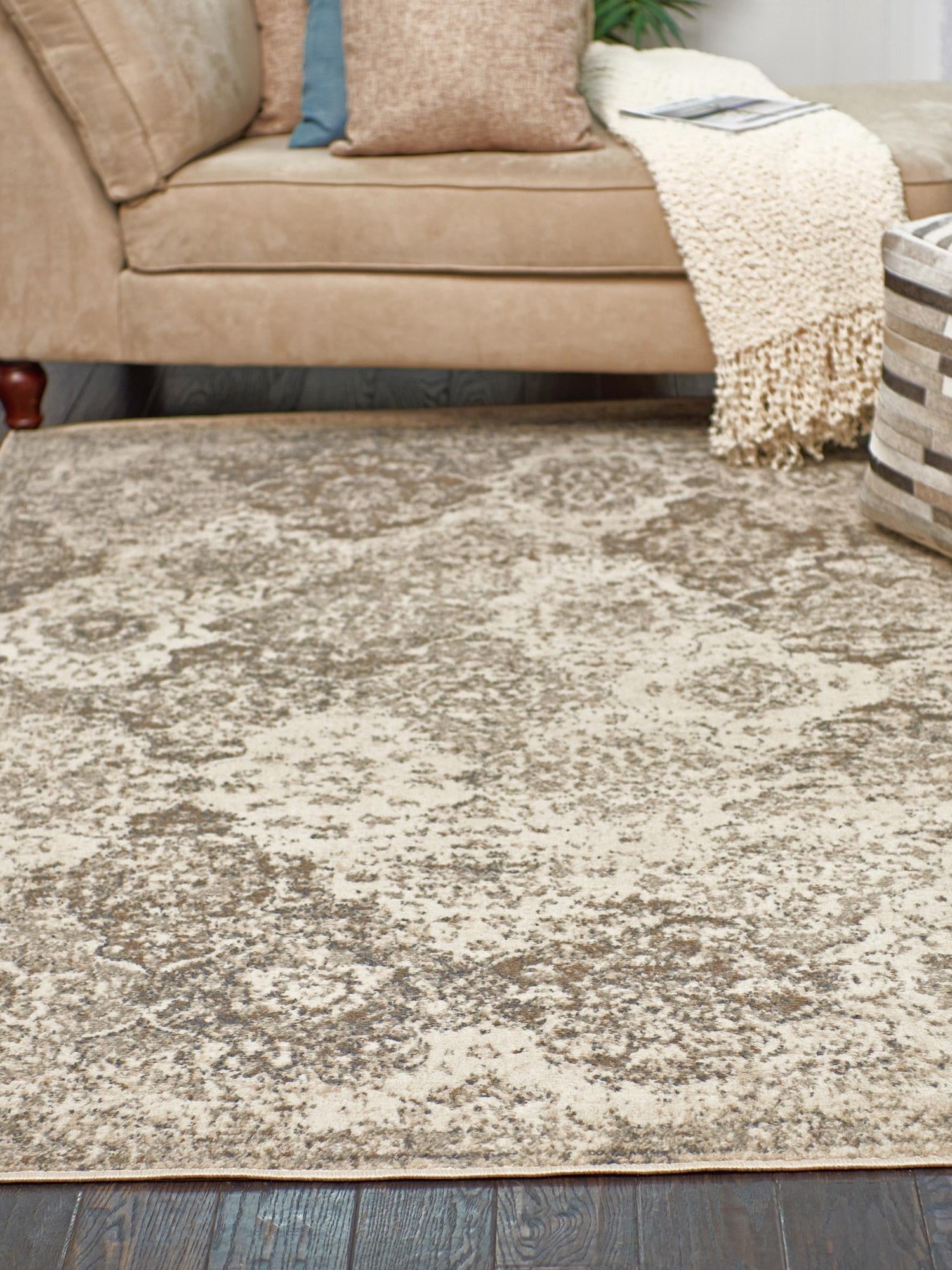 Beige 8' x 10' Tuareg Rectangle Area Rug Vintage Inspired Distressed Look Durable Easy Clean Carpet for Unique Home Interiors for Sale at Rug Engine