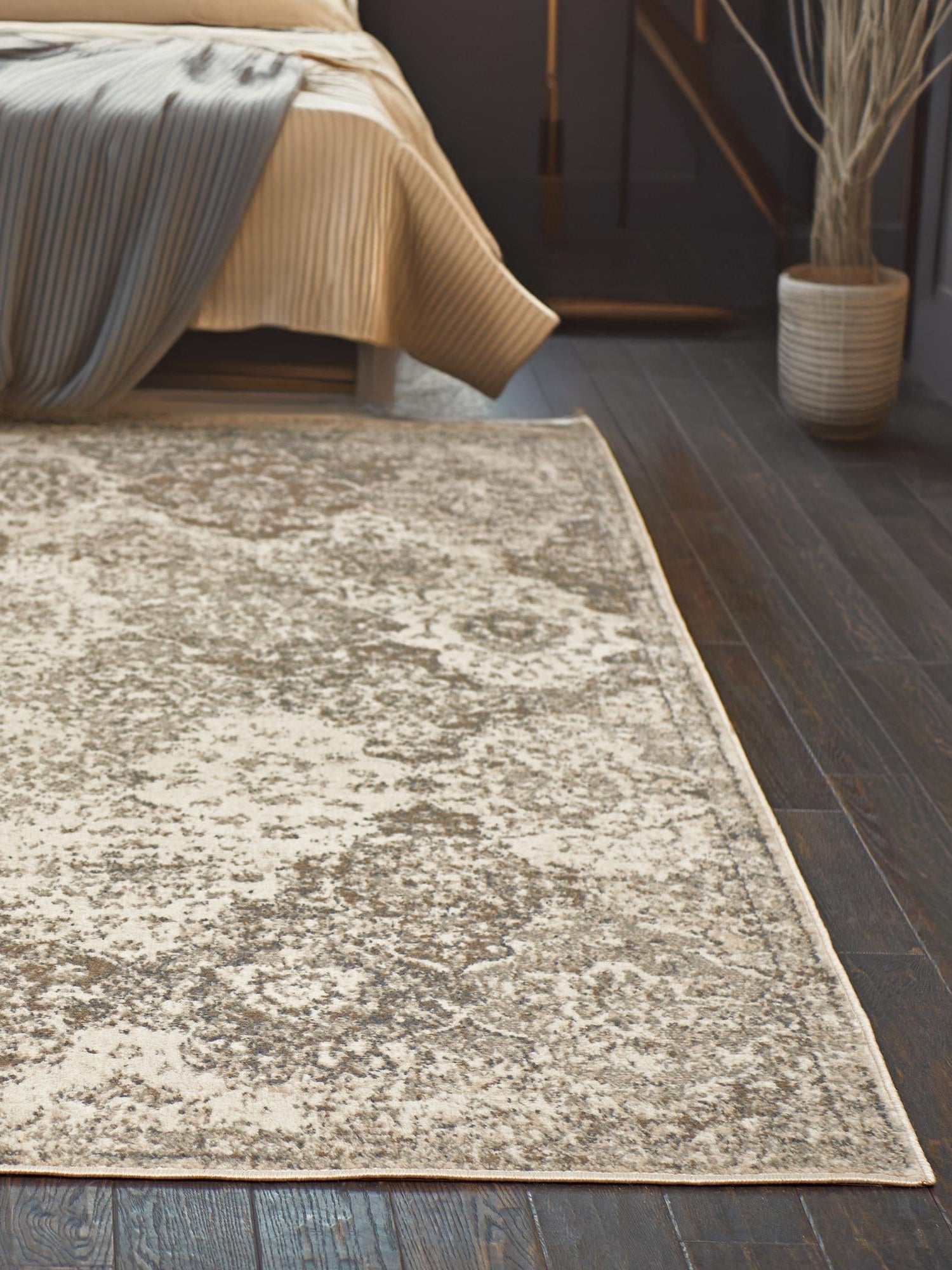 Beige 8' x 10' Tuareg Rectangle Area Rug Vintage Inspired Distressed Look Durable Easy Clean Carpet for Unique Home Interiors for Sale at Rug Engine