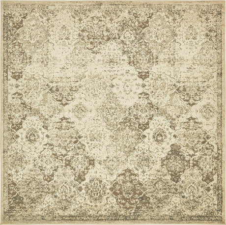 Beige 8' x 8' Tuareg Square Area Rug Vintage Inspired Distressed Look Durable Easy Clean Carpet for Unique Home Interiors for Sale at Rug Engine