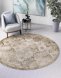 Beige 8' x 8' Tuareg Round Area Rug Vintage Inspired Distressed Look Durable Easy Clean Carpet for Unique Home Interiors for Sale at Rug Engine