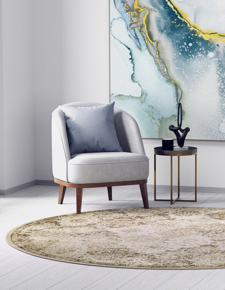 Beige 8' x 8' Tuareg Round Area Rug Vintage Inspired Distressed Look Durable Easy Clean Carpet for Unique Home Interiors for Sale at Rug Engine