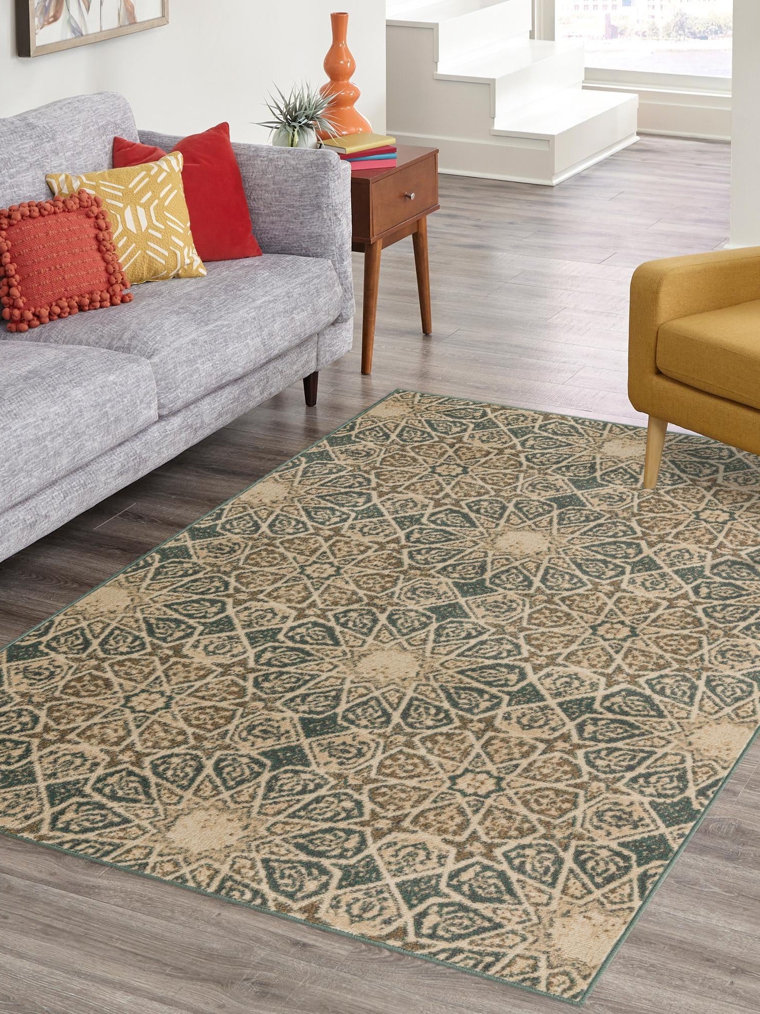 Multicolor 4' 1 x 6' 1 Tuareg Rectangle Area Rug Vintage Inspired Distressed Look Durable Easy Clean Carpet for Unique Home Interiors for Sale at Rug Engine