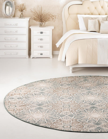 Multicolor 8' x 8' Tuareg Round Area Rug Vintage Inspired Distressed Look Durable Easy Clean Carpet for Unique Home Interiors for Sale at Rug Engine
