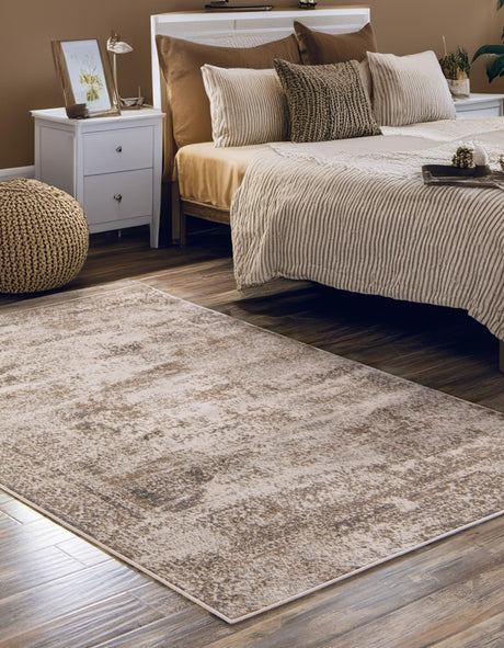 Cream 5' 1 x 8' Tuareg Rectangle Area Rug Vintage Inspired Distressed Look Durable Easy Clean Carpet for Unique Home Interiors for Sale at Rug Engine