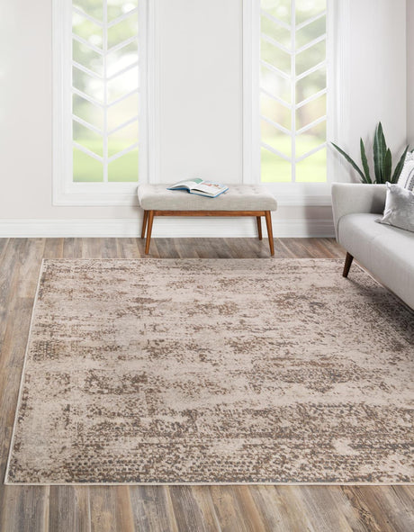 Cream 8' x 8' Tuareg Square Area Rug Vintage Inspired Distressed Look Durable Easy Clean Carpet for Unique Home Interiors for Sale at Rug Engine