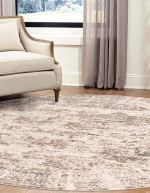 Cream 8' x 8' Tuareg Round Area Rug Vintage Inspired Distressed Look Durable Easy Clean Carpet for Unique Home Interiors for Sale at Rug Engine