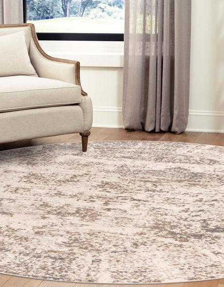 Cream 8' x 8' Tuareg Round Area Rug Vintage Inspired Distressed Look Durable Easy Clean Carpet for Unique Home Interiors for Sale at Rug Engine