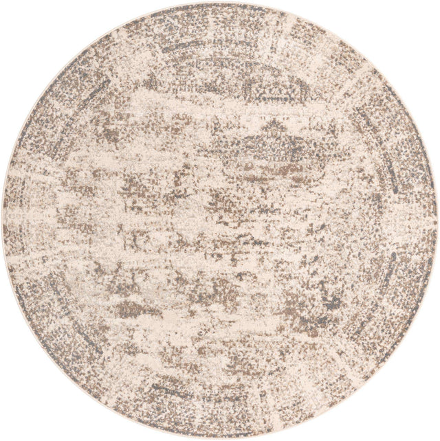 Cream 8' x 8' Tuareg Round Area Rug Vintage Inspired Distressed Look Durable Easy Clean Carpet for Unique Home Interiors for Sale at Rug Engine