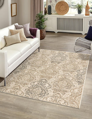 Beige 8' x 10' Tuareg Rectangle Area Rug Vintage Inspired Distressed Look Durable Easy Clean Carpet for Unique Home Interiors for Sale at Rug Engine
