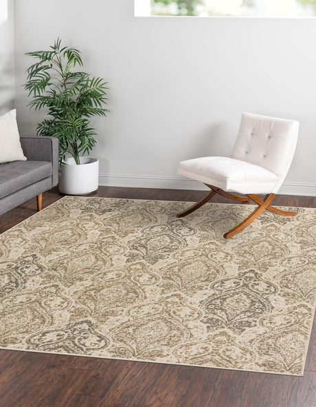 Beige 8' x 8' Tuareg Square Area Rug Vintage Inspired Distressed Look Durable Easy Clean Carpet for Unique Home Interiors for Sale at Rug Engine