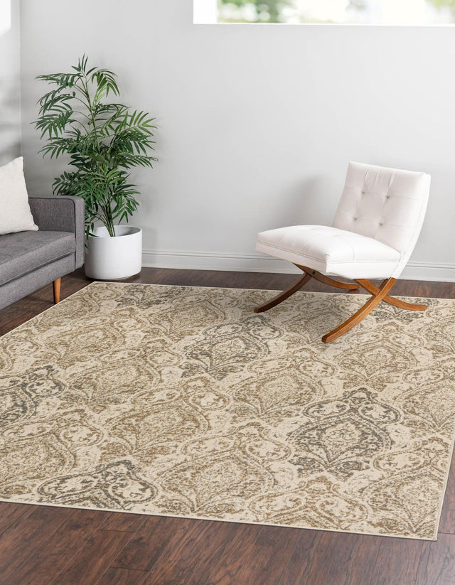 Beige 8' x 8' Tuareg Square Area Rug Vintage Inspired Distressed Look Durable Easy Clean Carpet for Unique Home Interiors for Sale at Rug Engine