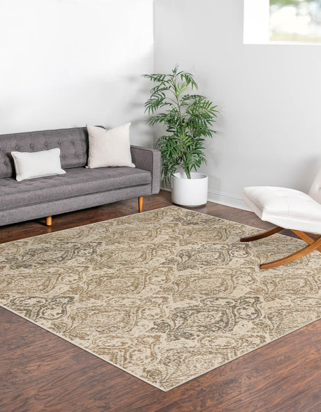 Beige 8' x 8' Tuareg Square Area Rug Vintage Inspired Distressed Look Durable Easy Clean Carpet for Unique Home Interiors for Sale at Rug Engine