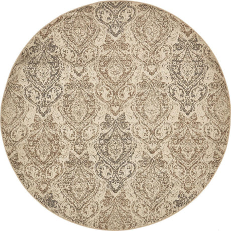 Beige 8' x 8' Tuareg Round Area Rug Vintage Inspired Distressed Look Durable Easy Clean Carpet for Unique Home Interiors for Sale at Rug Engine