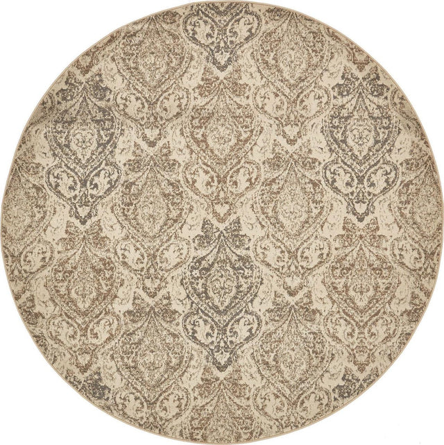 Beige 8' x 8' Tuareg Round Area Rug Vintage Inspired Distressed Look Durable Easy Clean Carpet for Unique Home Interiors for Sale at Rug Engine