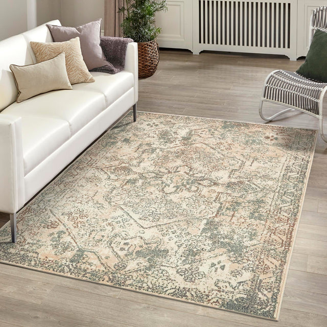 Multicolor 6' 1 x 9' Tuareg Rectangle Area Rug Vintage Inspired Distressed Look Durable Easy Clean Carpet for Unique Home Interiors for Sale at Rug Engine