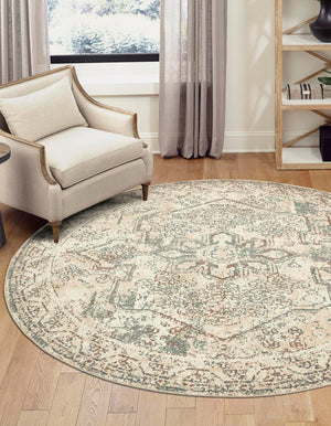 Multicolor 8' x 8' Tuareg Round Area Rug Vintage Inspired Distressed Look Durable Easy Clean Carpet for Unique Home Interiors for Sale at Rug Engine