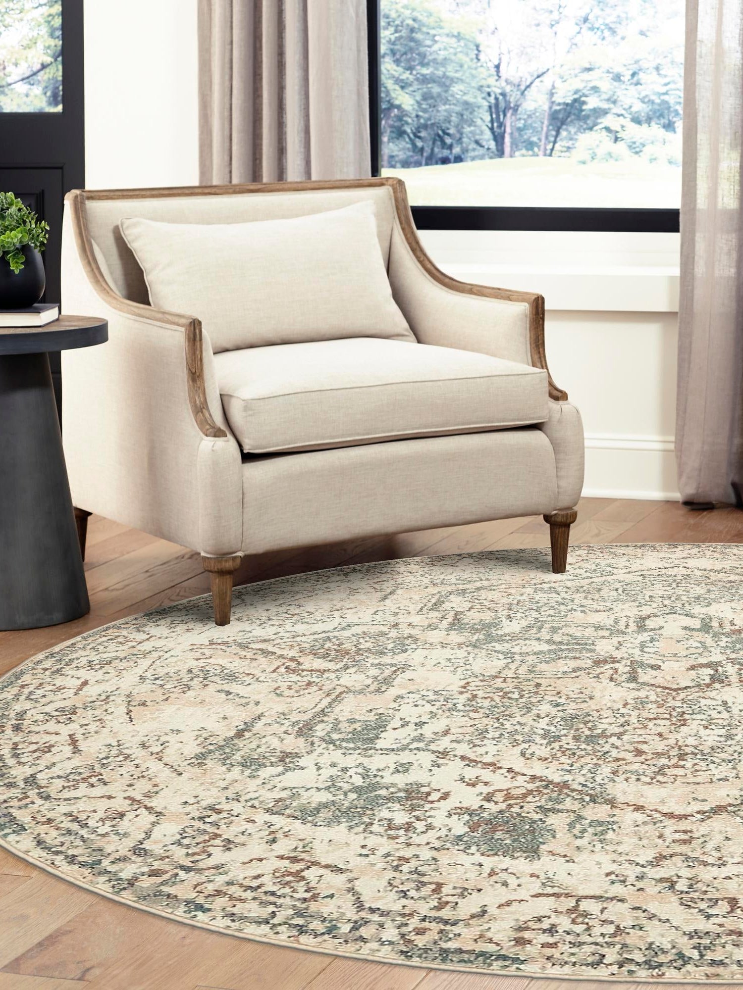 Multicolor 3' 3 x 3' 3 Tuareg Round Area Rug Vintage Inspired Distressed Look Durable Easy Clean Carpet for Unique Home Interiors for Sale at Rug Engine