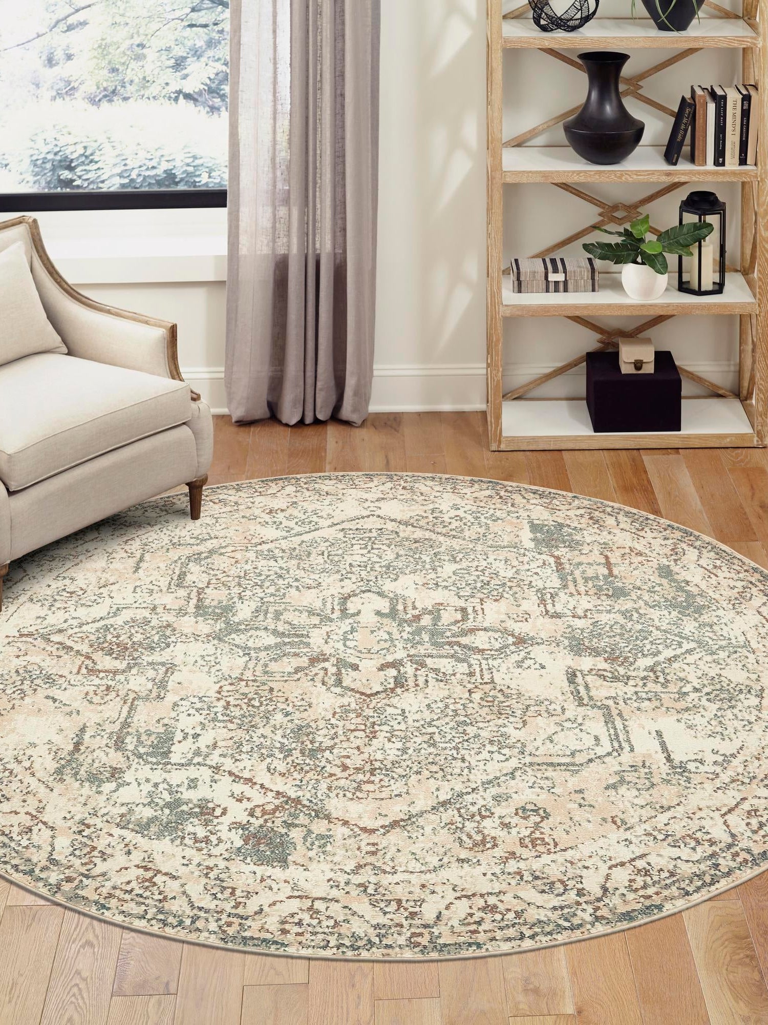 Multicolor 6' 1 x 6' 1 Tuareg Round Area Rug Vintage Inspired Distressed Look Durable Easy Clean Carpet for Unique Home Interiors for Sale at Rug Engine