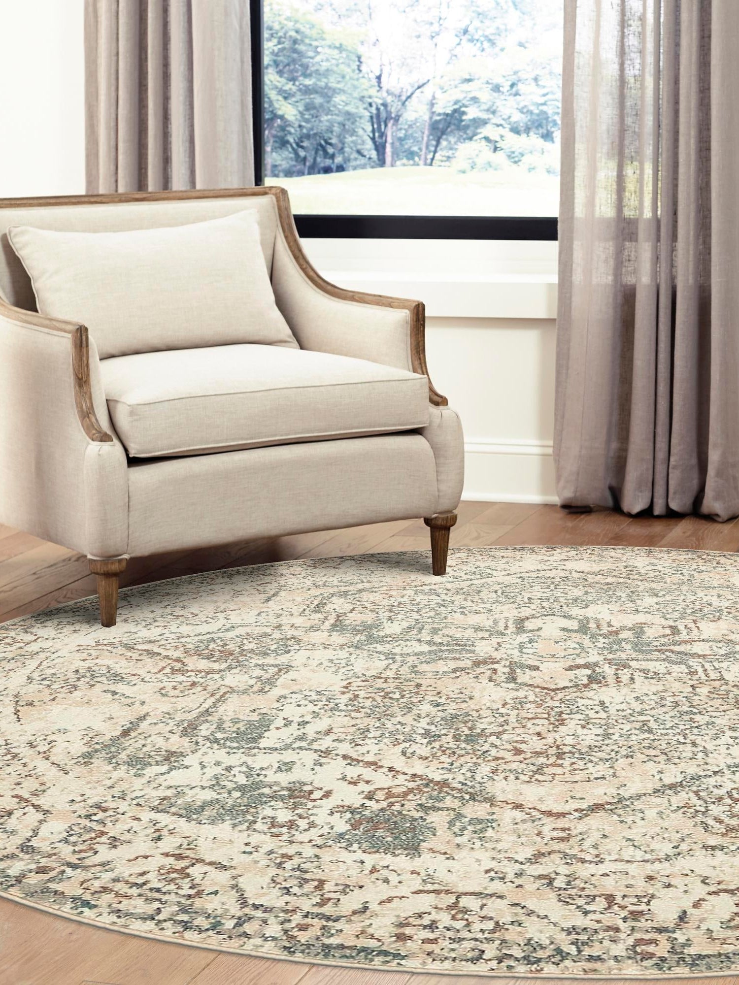 Multicolor 5' 3 x 5' 3 Tuareg Round Area Rug Vintage Inspired Distressed Look Durable Easy Clean Carpet for Unique Home Interiors for Sale at Rug Engine