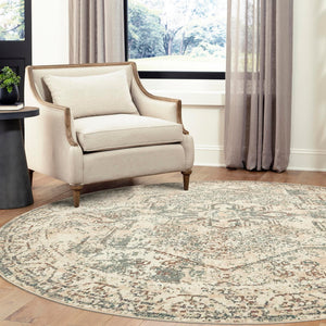 Multicolor 5' 3 x 5' 3 Tuareg Round Area Rug Vintage Inspired Distressed Look Durable Easy Clean Carpet for Unique Home Interiors for Sale at Rug Engine