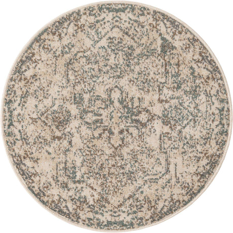 Multicolor 8' x 8' Tuareg Round Area Rug Vintage Inspired Distressed Look Durable Easy Clean Carpet for Unique Home Interiors for Sale at Rug Engine