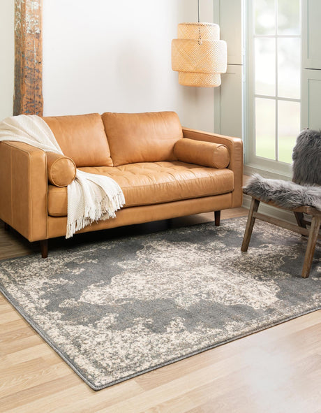 Gray 9' x 12' Tuareg Rectangle Area Rug Vintage Inspired Distressed Look Durable Easy Clean Carpet for Unique Home Interiors for Sale at Rug Engine