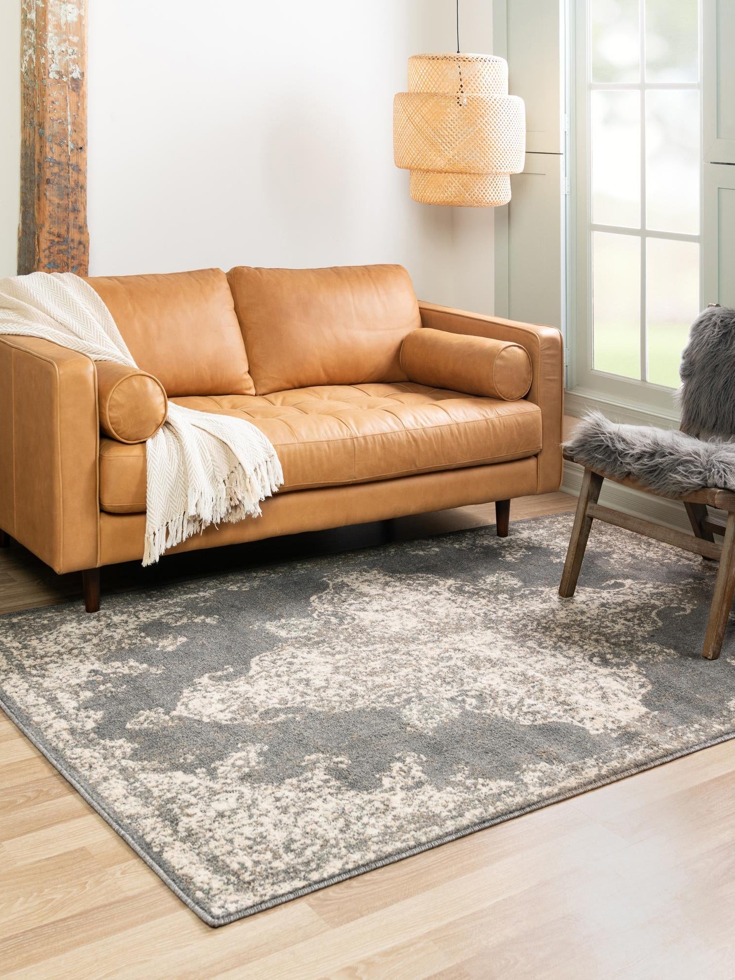 Gray 4' x 6' Tuareg Rectangle Area Rug Vintage Inspired Distressed Look Durable Easy Clean Carpet for Unique Home Interiors for Sale at Rug Engine