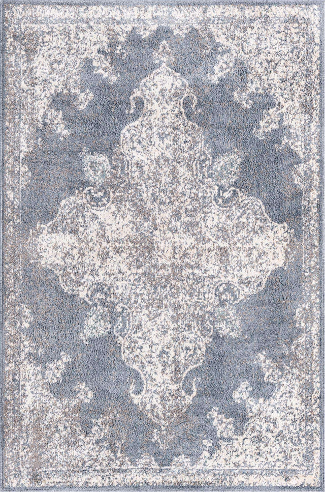 Gray 4' x 6' Tuareg Rectangle Area Rug Vintage Inspired Distressed Look Durable Easy Clean Carpet for Unique Home Interiors for Sale at Rug Engine