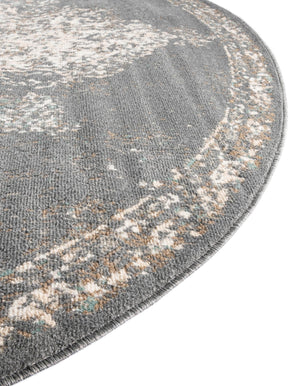 Gray 8' x 8' Tuareg Round Area Rug Vintage Inspired Distressed Look Durable Easy Clean Carpet for Unique Home Interiors for Sale at Rug Engine