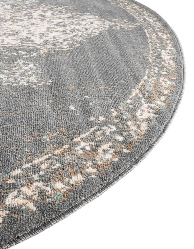 Gray 8' x 8' Tuareg Round Area Rug Vintage Inspired Distressed Look Durable Easy Clean Carpet for Unique Home Interiors for Sale at Rug Engine