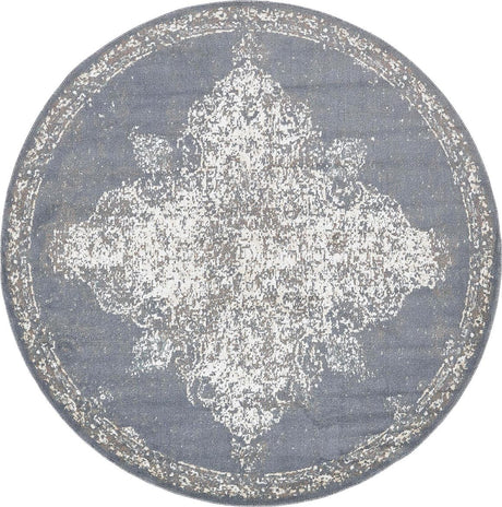Gray 8' x 8' Tuareg Round Area Rug Vintage Inspired Distressed Look Durable Easy Clean Carpet for Unique Home Interiors for Sale at Rug Engine