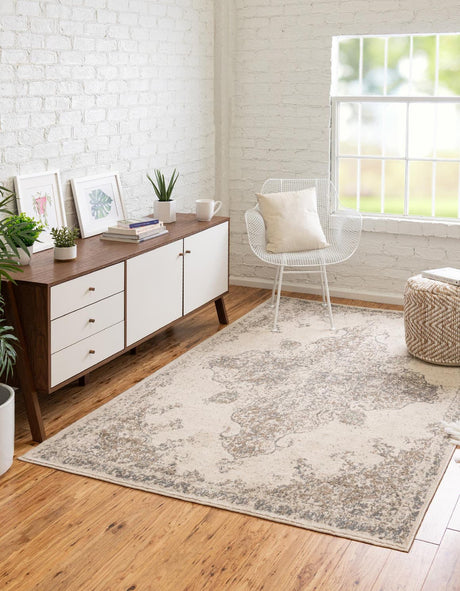 Cream 4' x 6' Tuareg Rectangle Area Rug Vintage Inspired Distressed Look Durable Easy Clean Carpet for Unique Home Interiors for Sale at Rug Engine