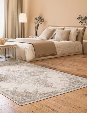Cream 4' x 6' Tuareg Rectangle Area Rug Vintage Inspired Distressed Look Durable Easy Clean Carpet for Unique Home Interiors for Sale at Rug Engine